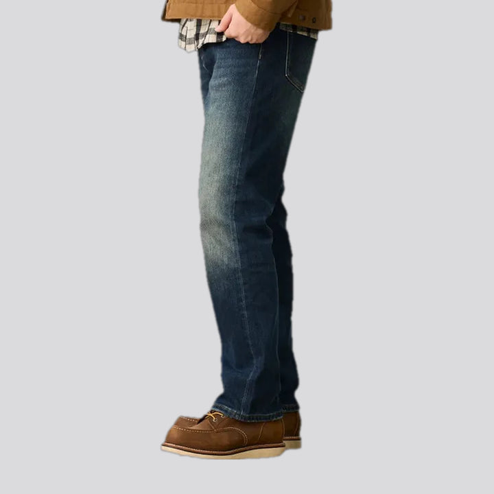 Mid-waist dark sanded men's jeans