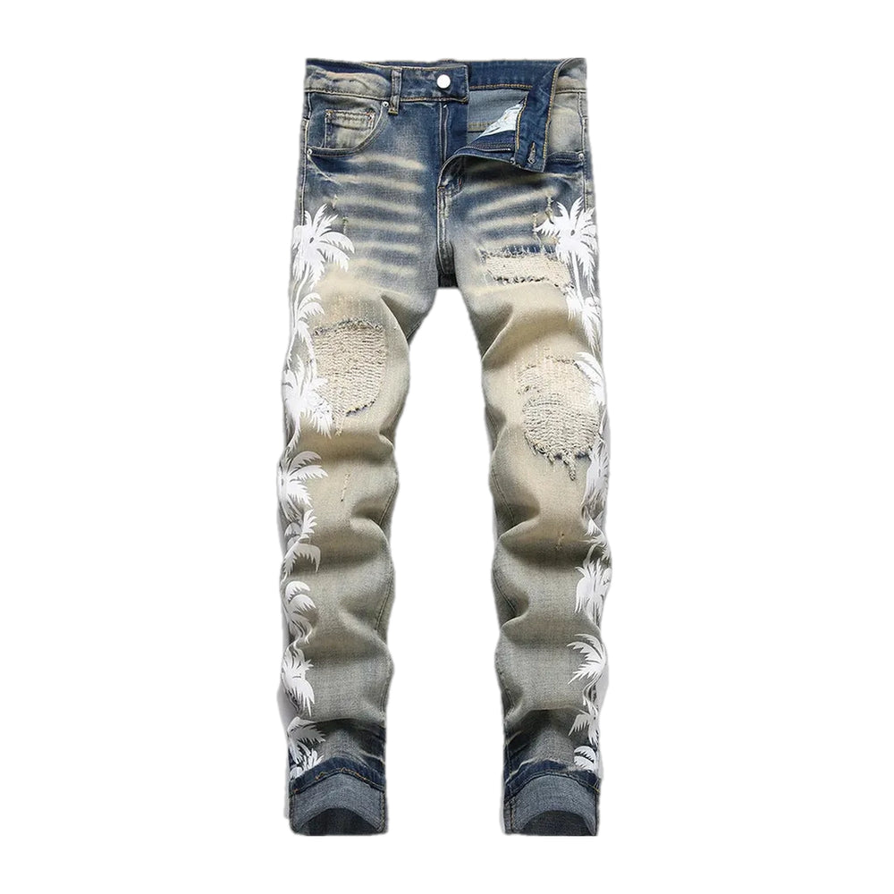 Faded Wash Skinny Jeans for Men - Light Blue