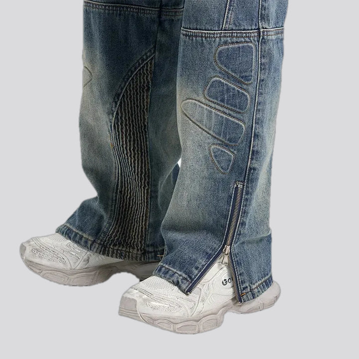 Art patterned boho midweight baggy jeans for men