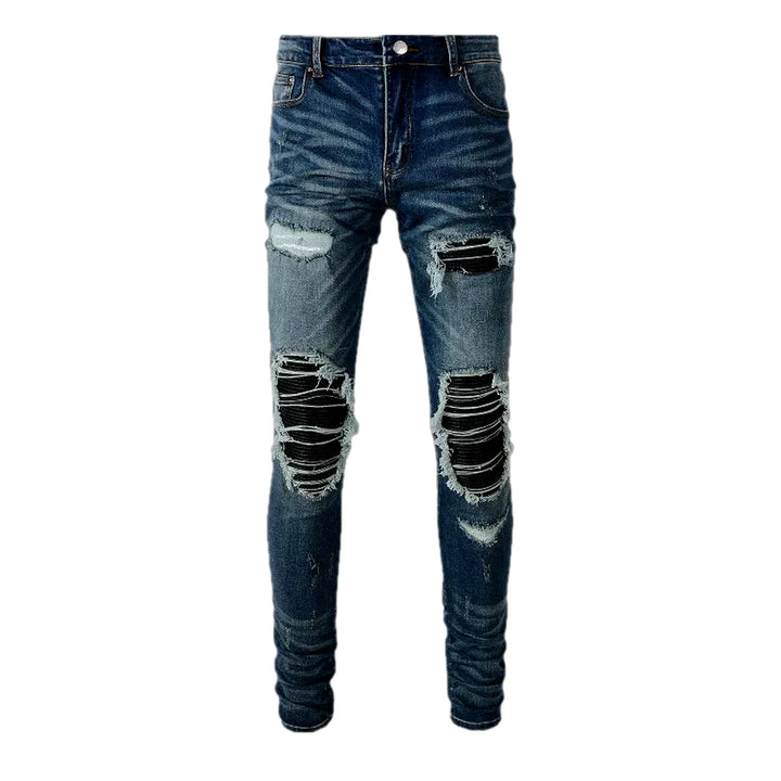 Mid-waist Ripped Stretchable Skinny Jeans for Men - Blue