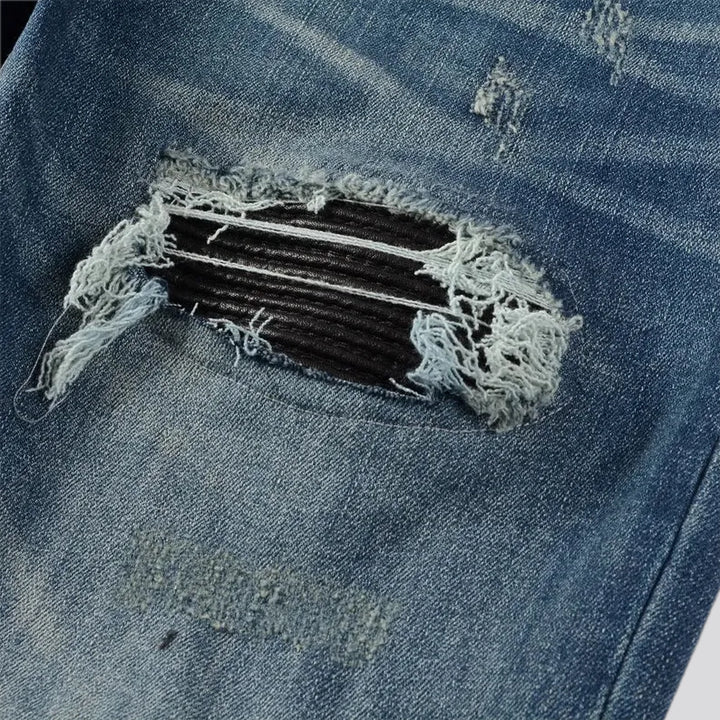 Mid-waist ripped stretchable skinny jeans for men