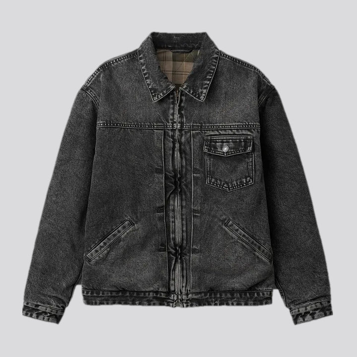 Stonewashed Plaid Men's Jean Jacket | Jeans4you.shop