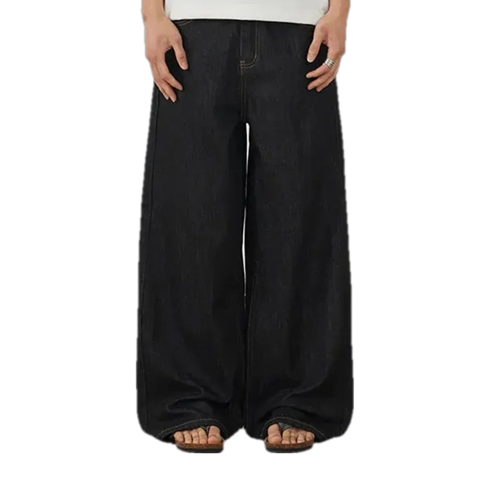 Retro Style Mid-waist Wide Men's Jeans - Black