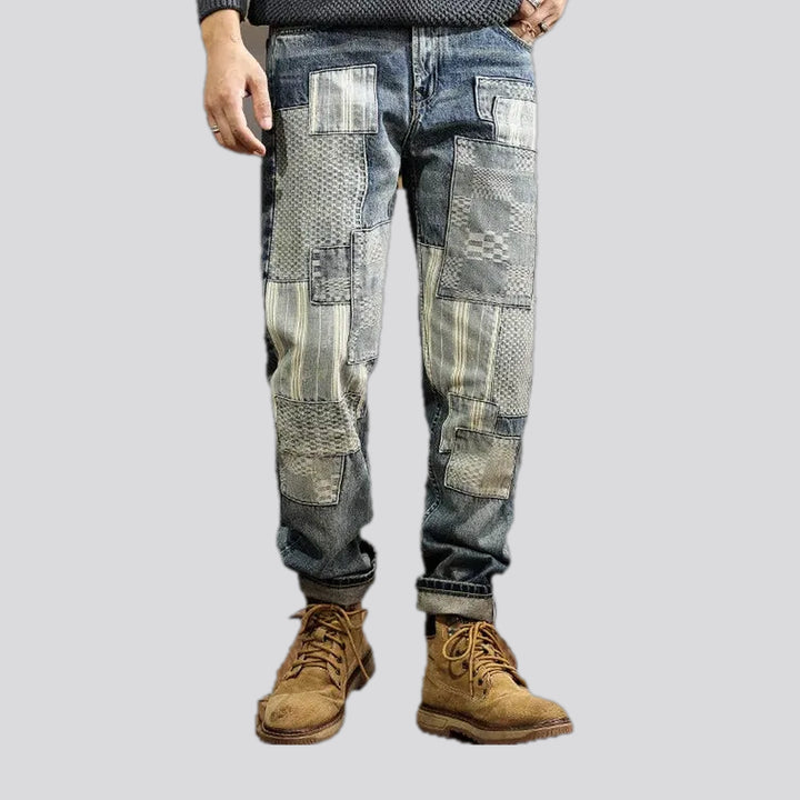 Checkerboard Striped Loose Jeans for Men | Jeans4you.shop